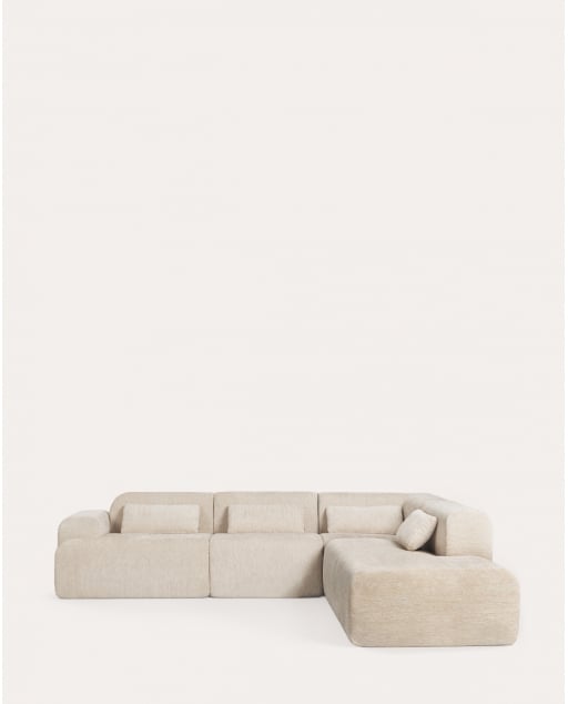Sofá Modular de 4 Peças Embalado a Vácuo com Módulos de Canto, Módulo Central e Chaise Longue em Tecido Rhys - Bege Seashell