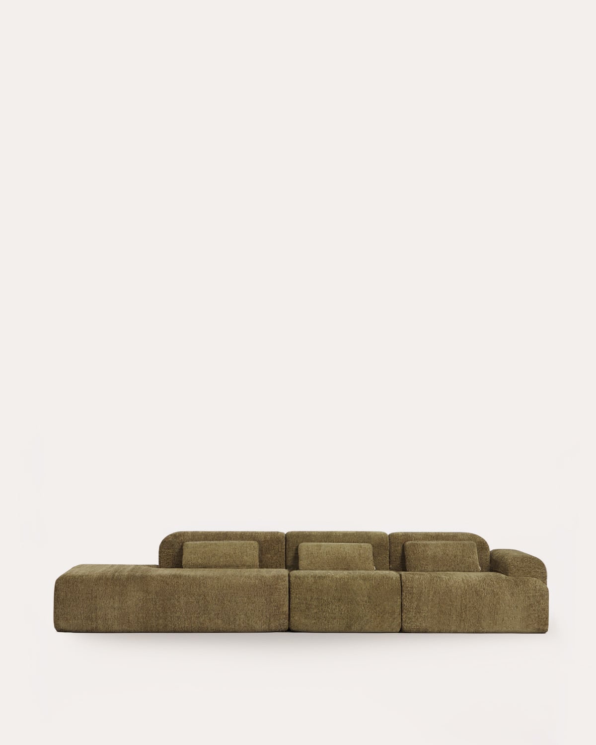 Sofá modular embalado a vácuo com 3 peças, módulo chaise longue, módulo central e módulo de canto em tecido Rhys, imagem de galeria 1