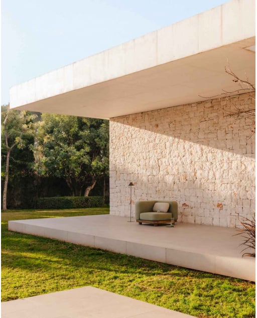 Módulo de canto de jardim em madeira de acácia e tecido para sofá modular Redik