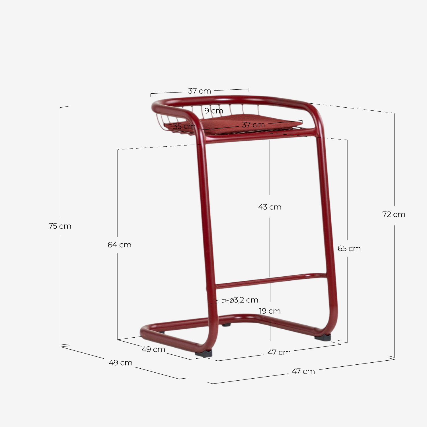 Banqueta Alta de Metal para Exterior Biaritz, Medidas