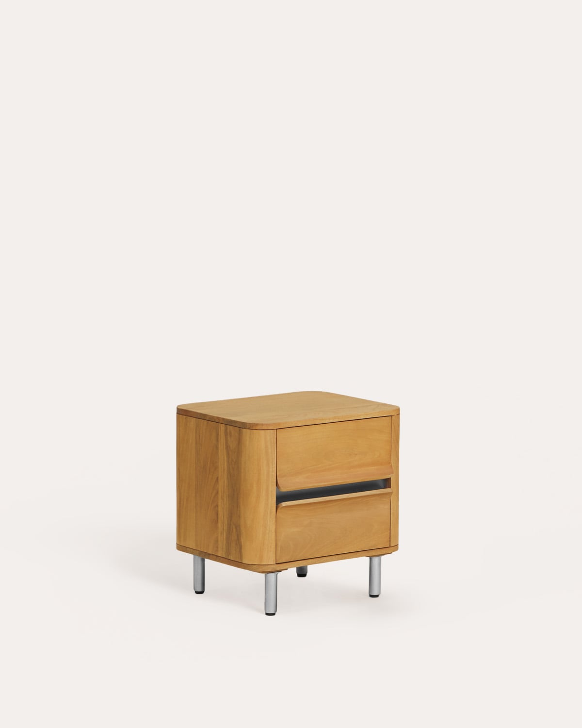 Mesa de cabeceira com 2 gavetas feita de madeira de mangueira e metal Mhuan, imagem de galeria 1