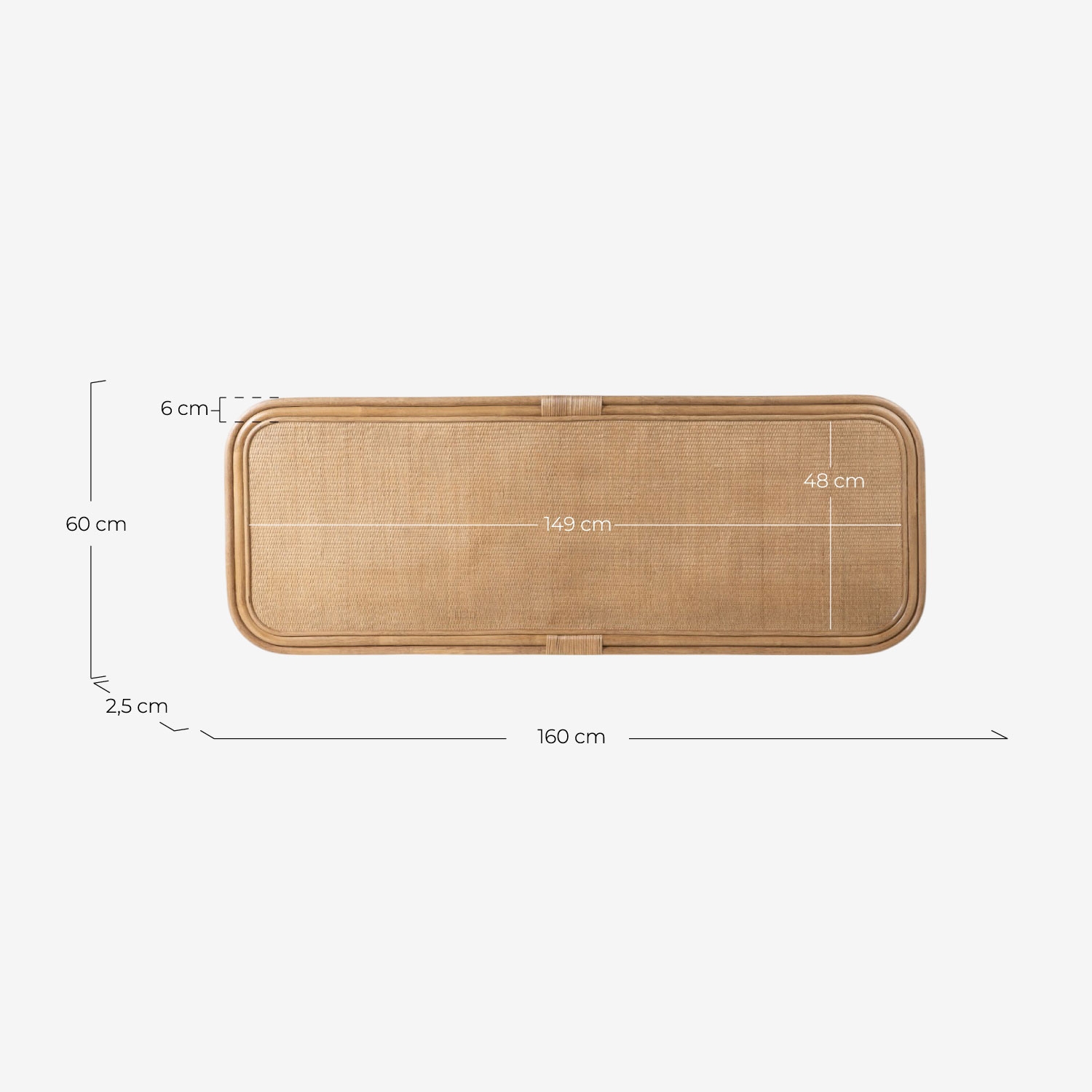 Cabeceira para cama de 160 cm feita de madeira e rattan natural Maisie, Medidas