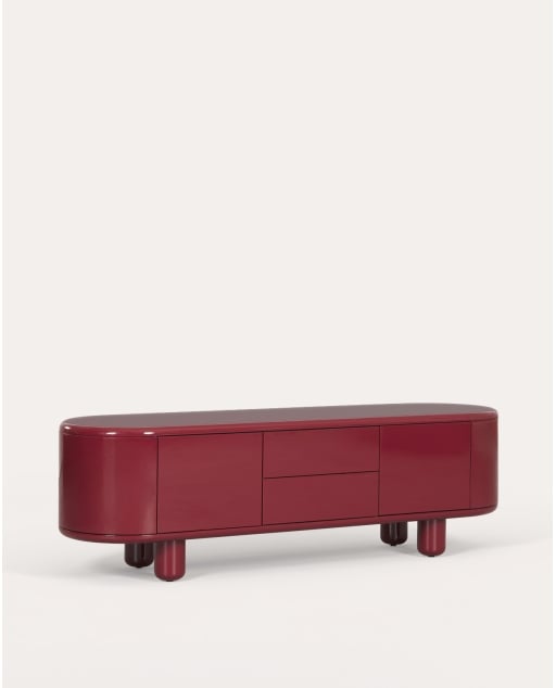 Suporte para TV com 2 portas e 2 gavetas 180x50 cm feito de madeira Oyku - Vermelho Tinto