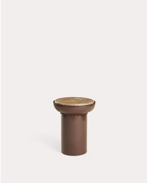Mesa lateral redonda Ø40 cm feita de mármore e madeira Catrina