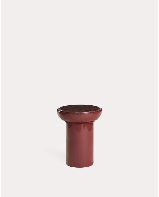 Mesa lateral redonda Ø40 cm feita de mármore e madeira Catrina - Mármore Vermelho Levanto