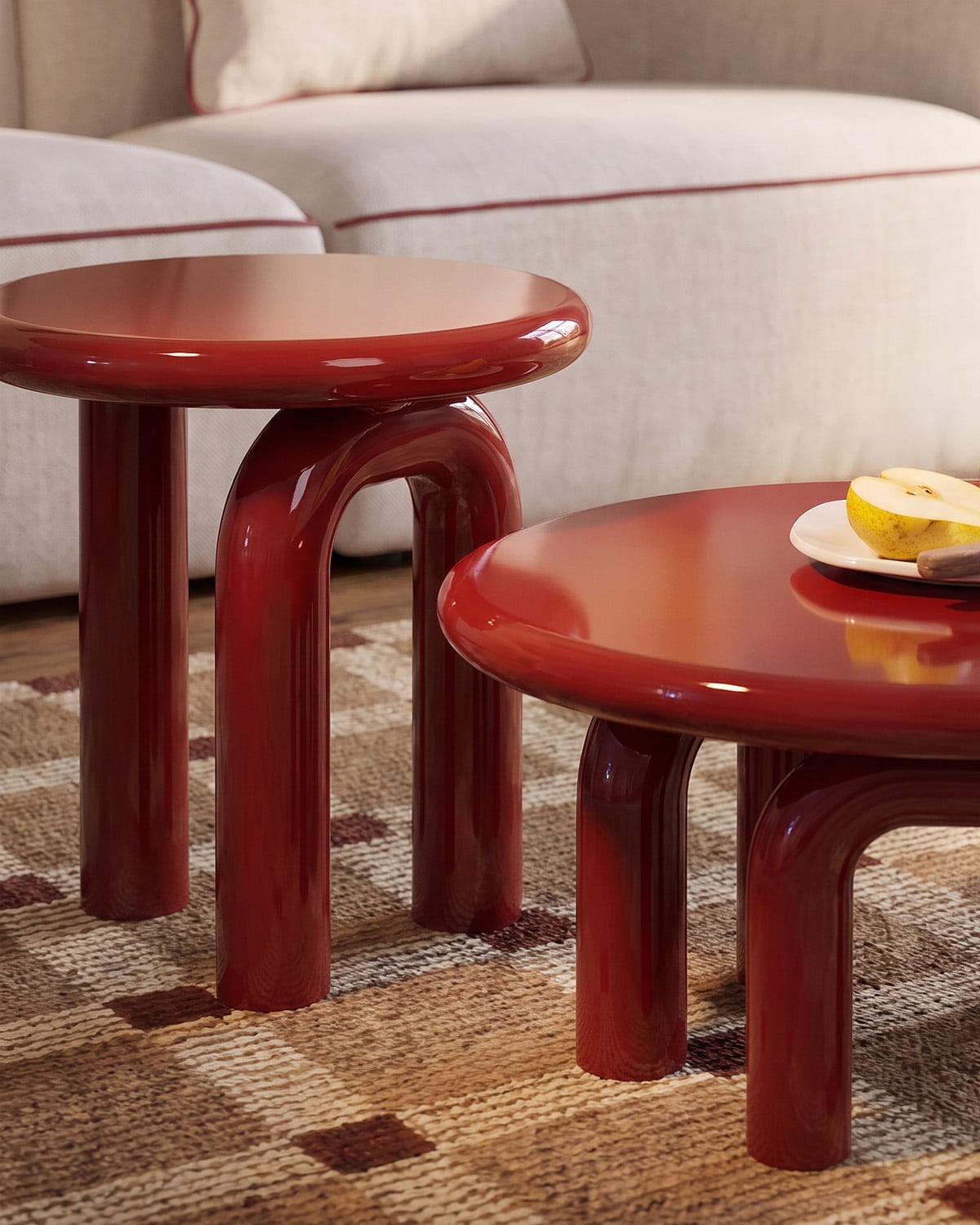 Conjunto de mesas laterais Ø50 cm e de centro Ø80 cm em madeira Gilber, imagem de galeria 3