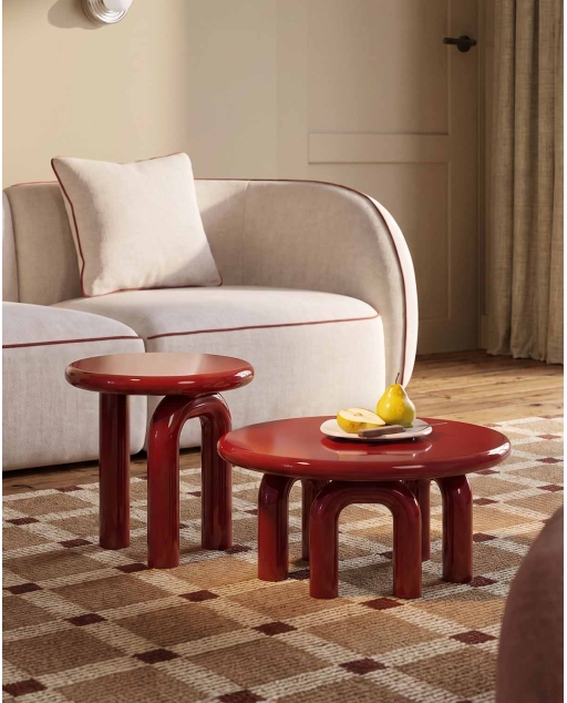Conjunto de mesas laterais Ø50 cm e de centro Ø80 cm em madeira Gilber