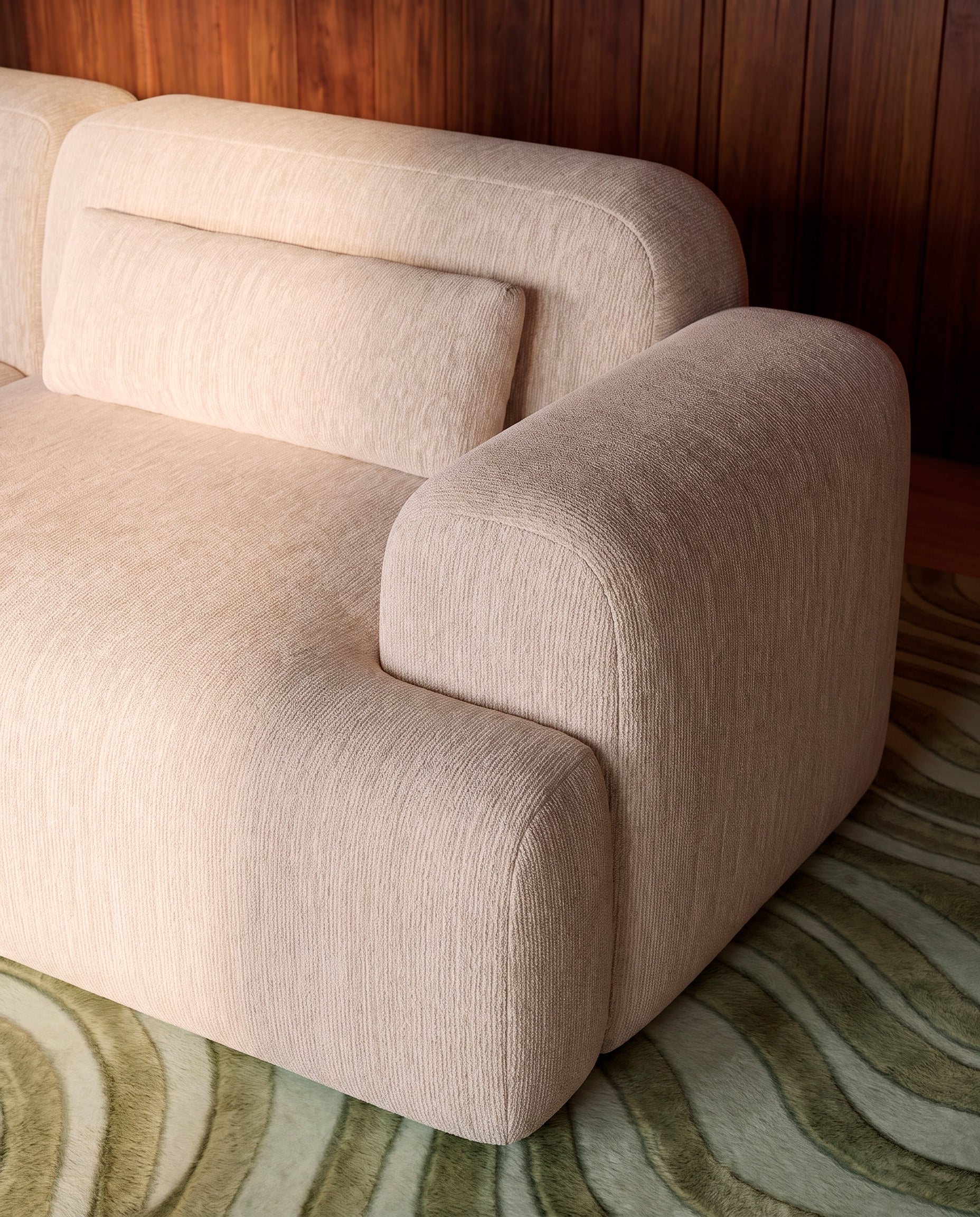 Sofá modular embalado a vácuo com 2 peças, módulo chaise longue e módulo de canto em tecido Rhys, imagem de galeria 3