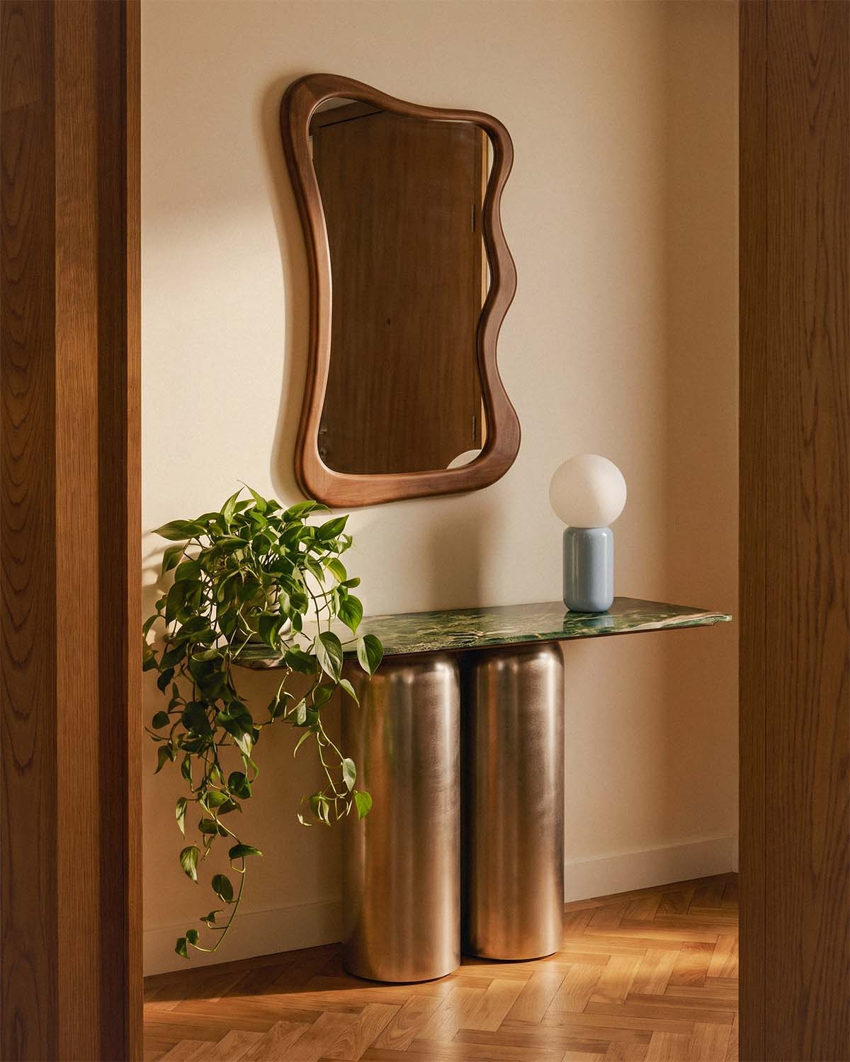 Consola de entrada retangular 140x40 cm de mármore e metal Byden, imagem de galeria 2