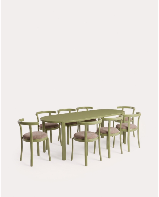 Conjunto de mesa de jantar oval 190x95 cm e 8 cadeiras de madeira e metal Biterit