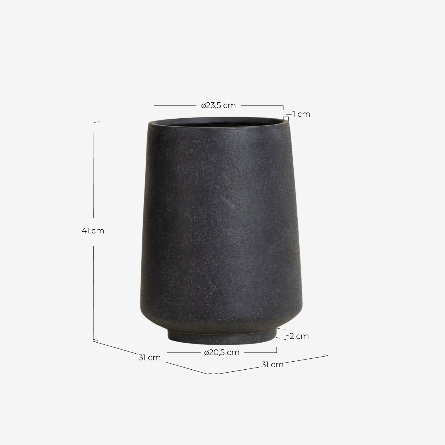 Vaso redondo em cimento Deserts, Medidas