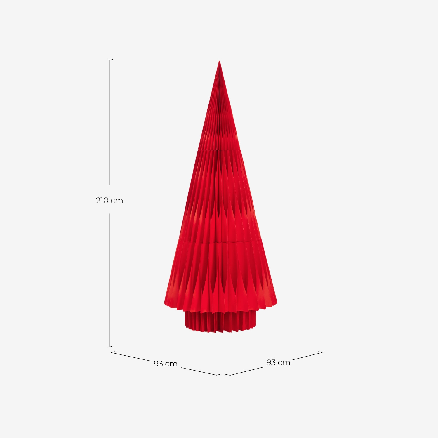 Árvore de natal ↑ 210 cm feita de papel Krisna, Medidas