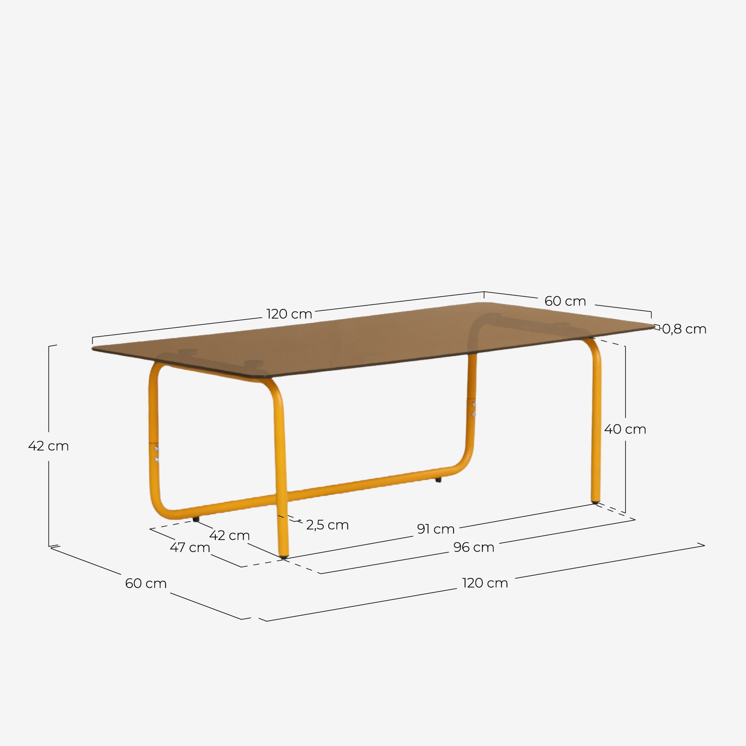 Conjunto de jardim com sofá de 2 lugares, 2 poltronas e mesa de centro em metal e tecido Mitha, Medidas