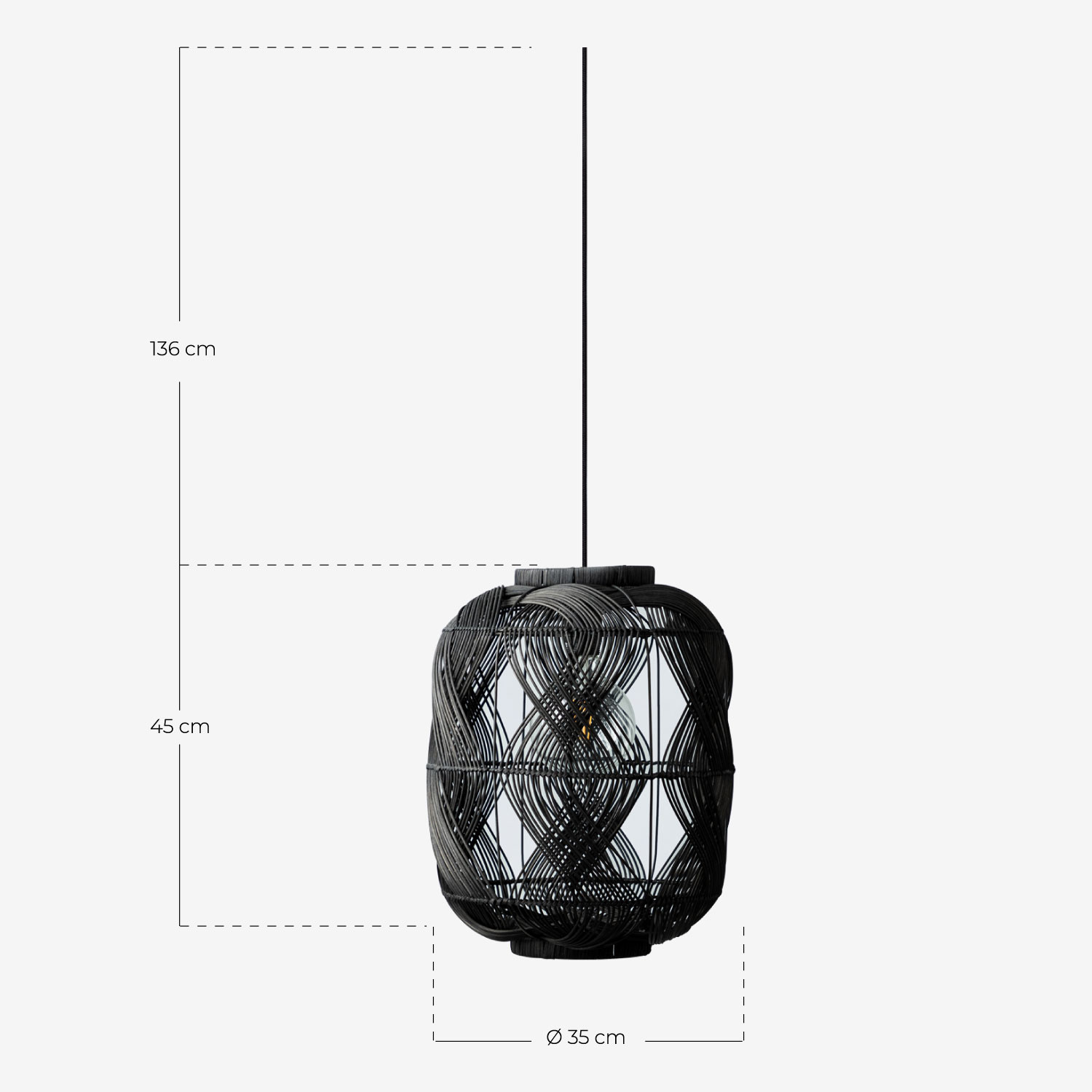 Rattan Ceiling Lamp (Ø35 cm) Hopp, measurements