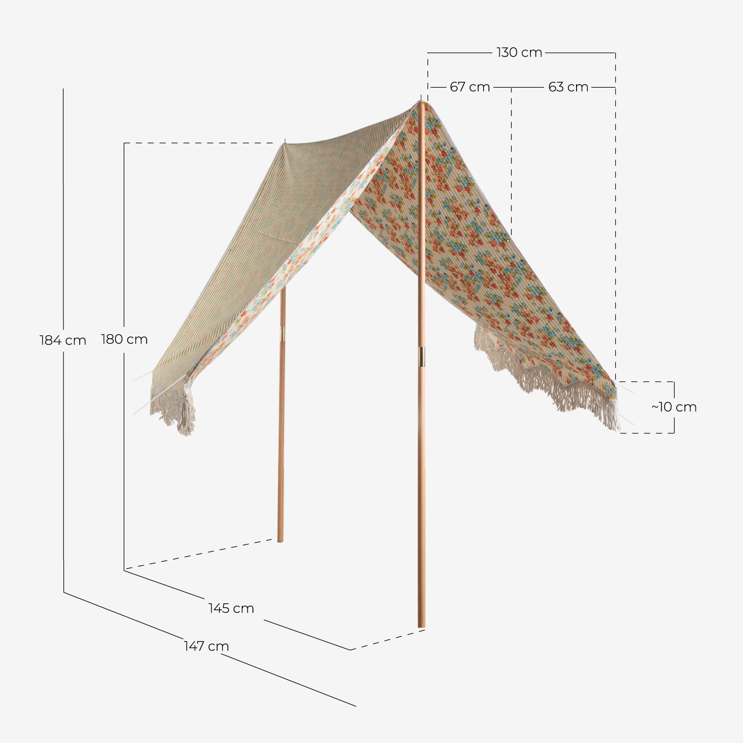 Wood and Fabric Beach Canopy Capri, measurements