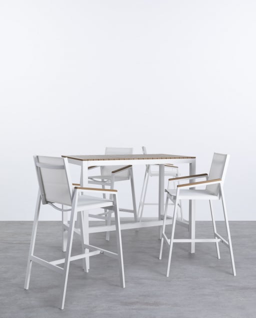 Set of High Table (130x70 cm) and 4 High Outdoor Aluminium Stools Korce