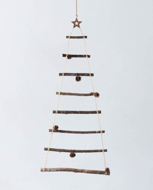 Christmas Tree with Wooden LED Lights 110 cm Pin - Brown