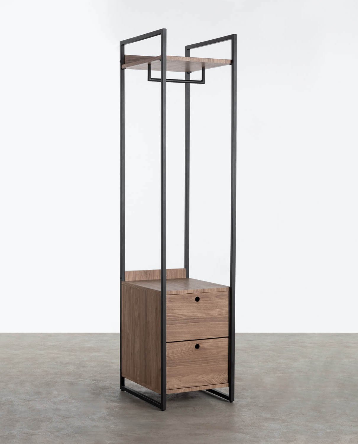 Standing Coat Rack with two Metal and Wooden Drawers (180x40 cm) Mirey, gallery image 1
