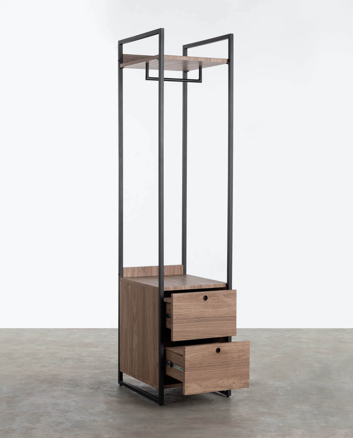 Standing Coat Rack with two Metal and Wooden Drawers (180x40 cm) Mirey, gallery image 2