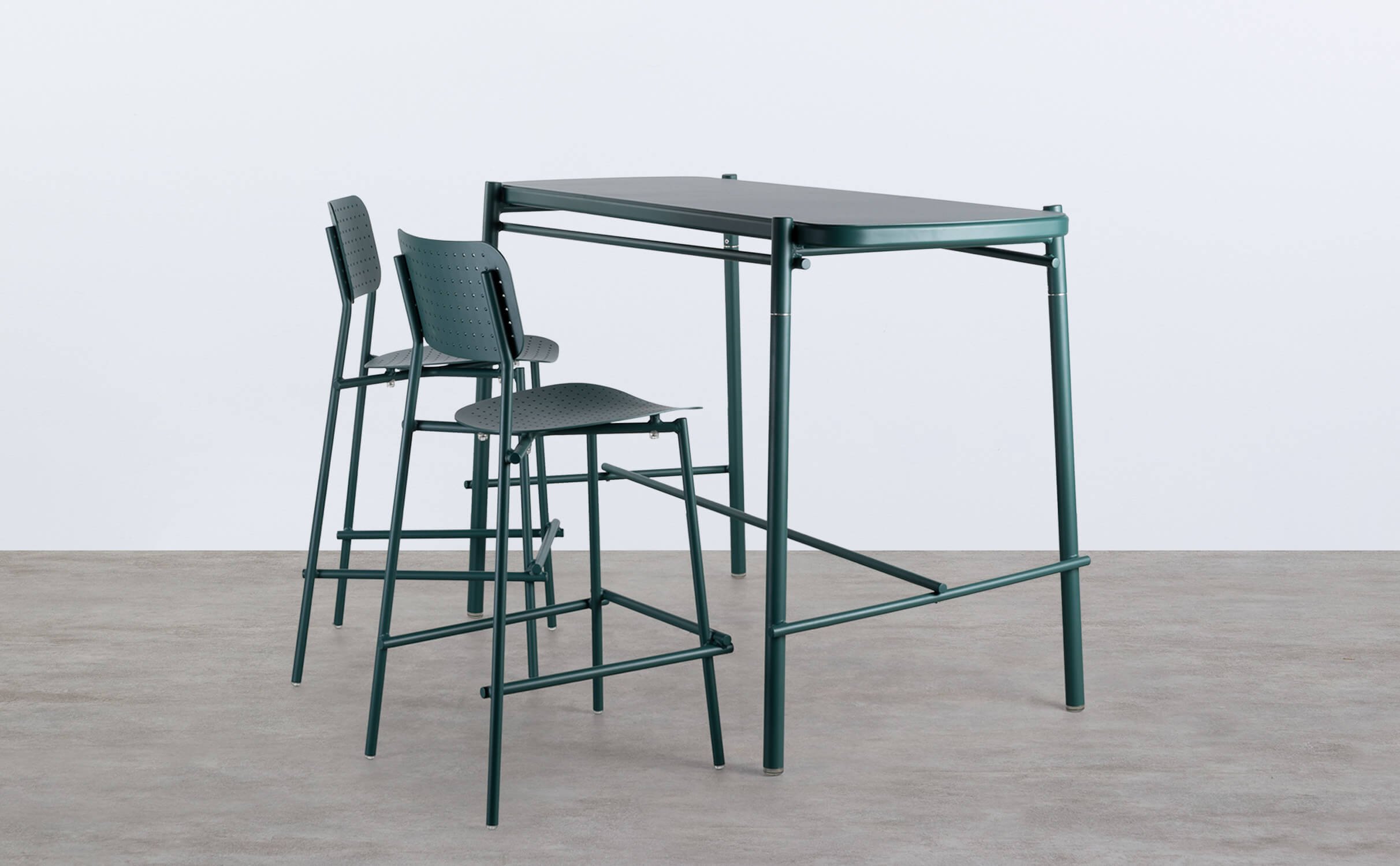 Outdoor High Table and 2 Aluminum Stools Set Keri , gallery image 1