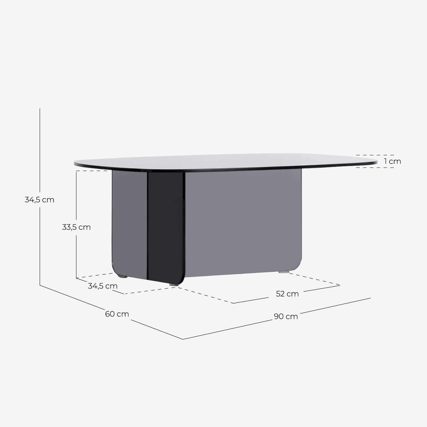 Oval Tempered Glass Coffee Table (90x60 cm) Urel, measurements