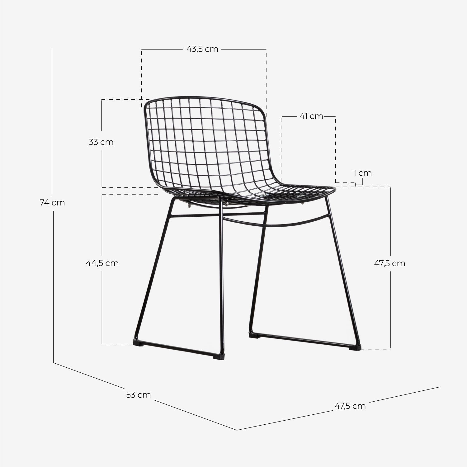 Pack of 4 Steel Dining Chairs Low Back Aras Trend, measurements