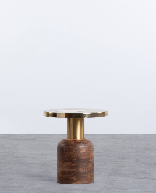 Round Handle Wood and Metal Side Table (Ø40,5 cm) Tillo