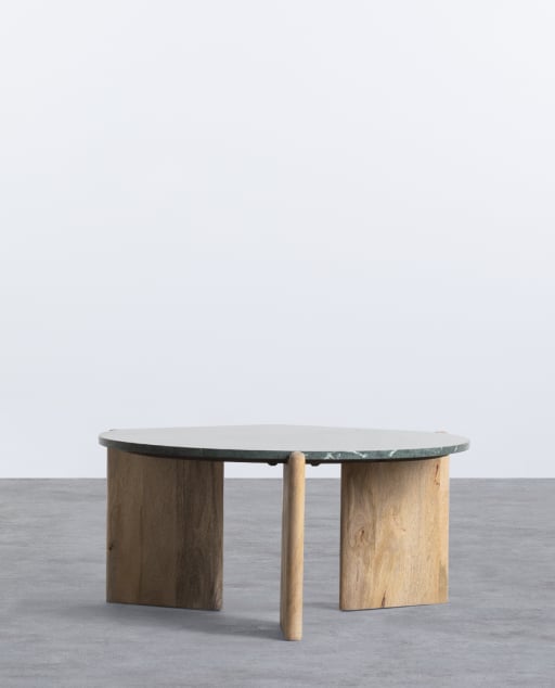 Round Mango Wood and Marble Coffee Table (Ø 86 cm) Crecia