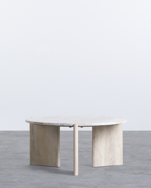 Round Mango Wood and Marble Coffee Table (Ø86 cm) Crecia