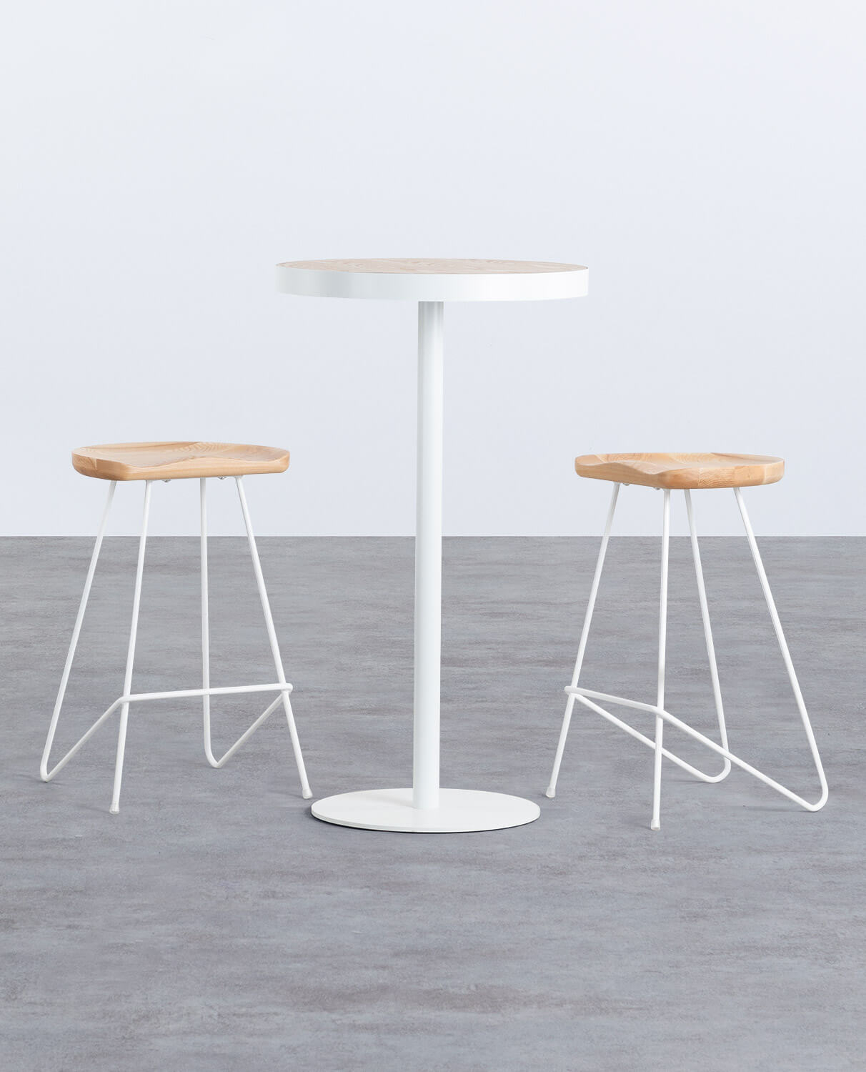 Set of Round High Table (Ø60 cm) Zoar and 2 Stools in Metal and Wood Roses, gallery image 1