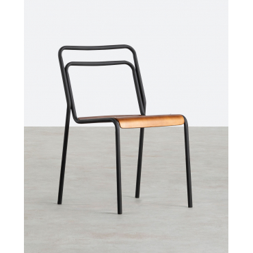 Curi Metal and Wood Dining Chair Matt black - The Masie