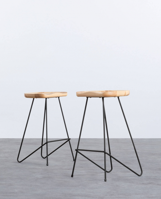 Pack of 2 Wooden and Metal High Stools (67,5 cm) Roses