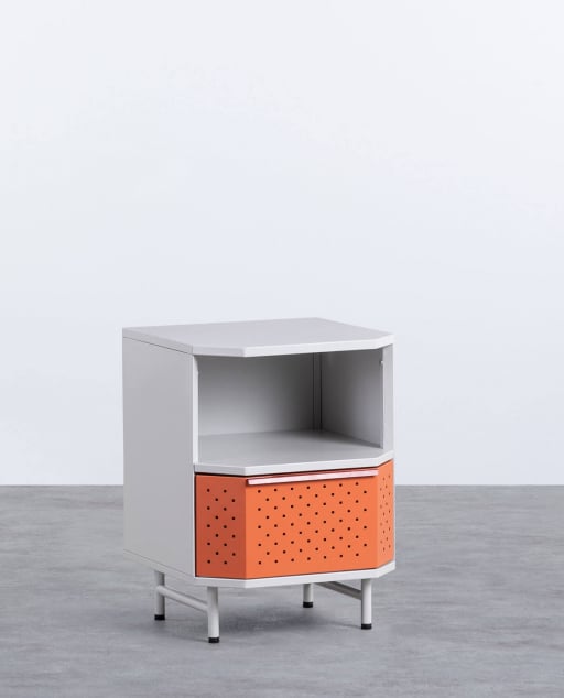 Laminated Steel Bedside Table with Drawer (40x41 cm) Kepa