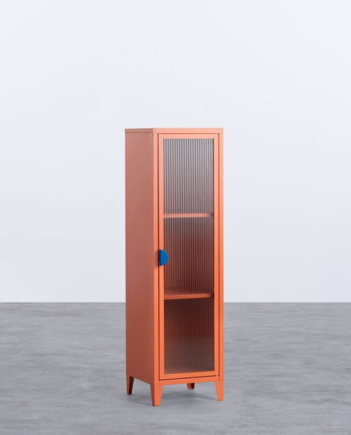 Laminated Steel and Soan Glass 1 Door Sideboard Display Cabinet - Orange Terra