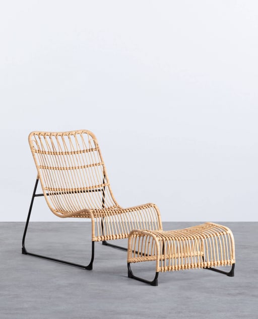 Natural Rattan Armchair with Footrest Milan 