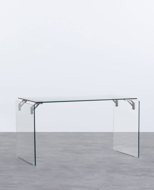 Tempered Glass and Stainless Steel Desk (134x70 cm) Arey - Clear glass