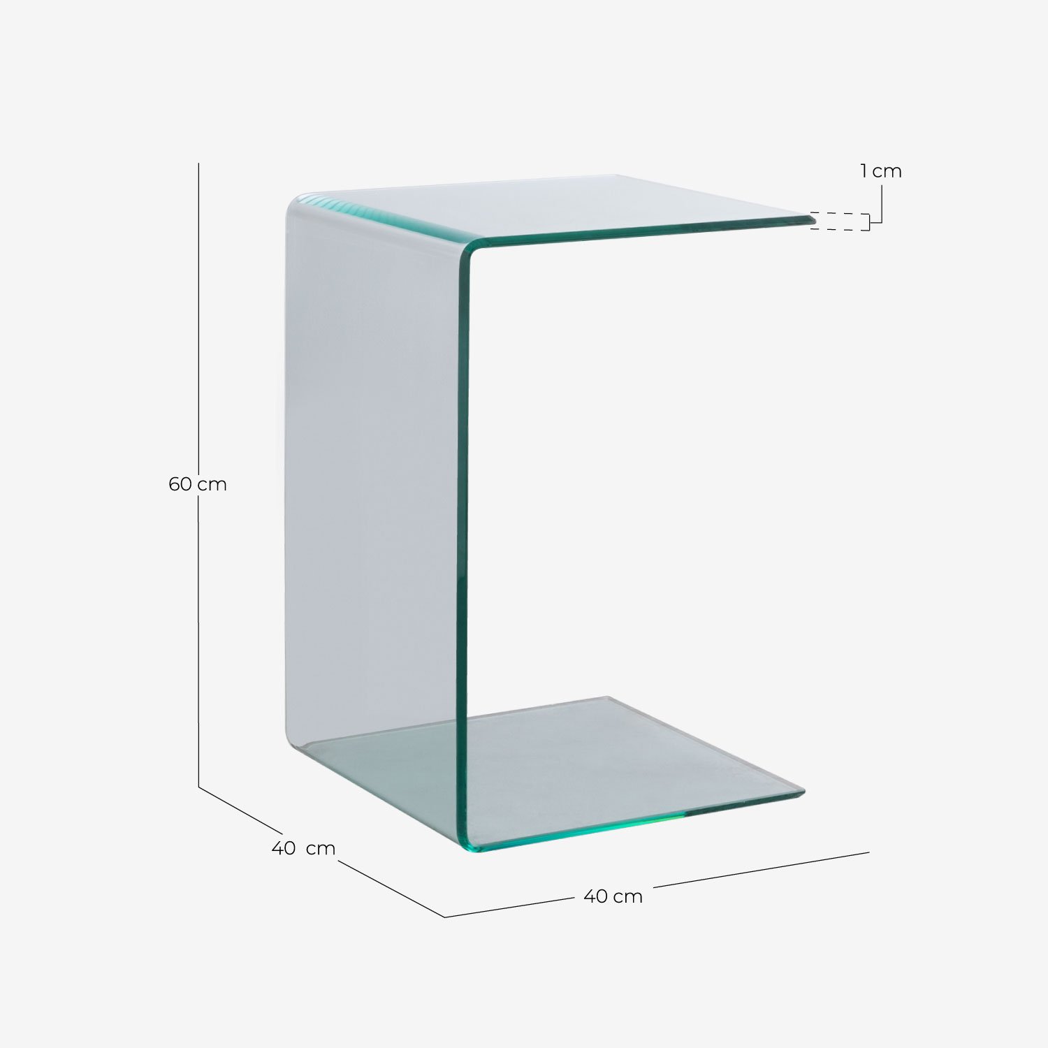 Square Tempered Glass Side Table (40x40 cm) Elem, measurements