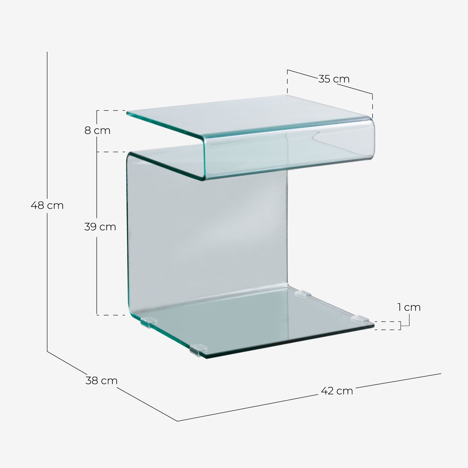 Square Glass Side Table (42x38 cm) Erox, measurements
