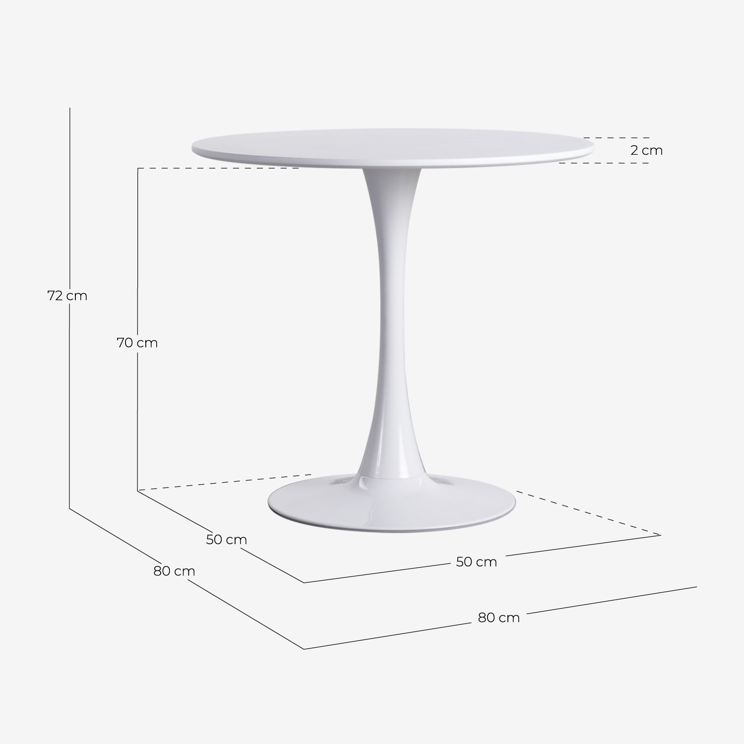 Round Wood and Fiberglass Table (Ø80 cm) Chess Edition, measurements