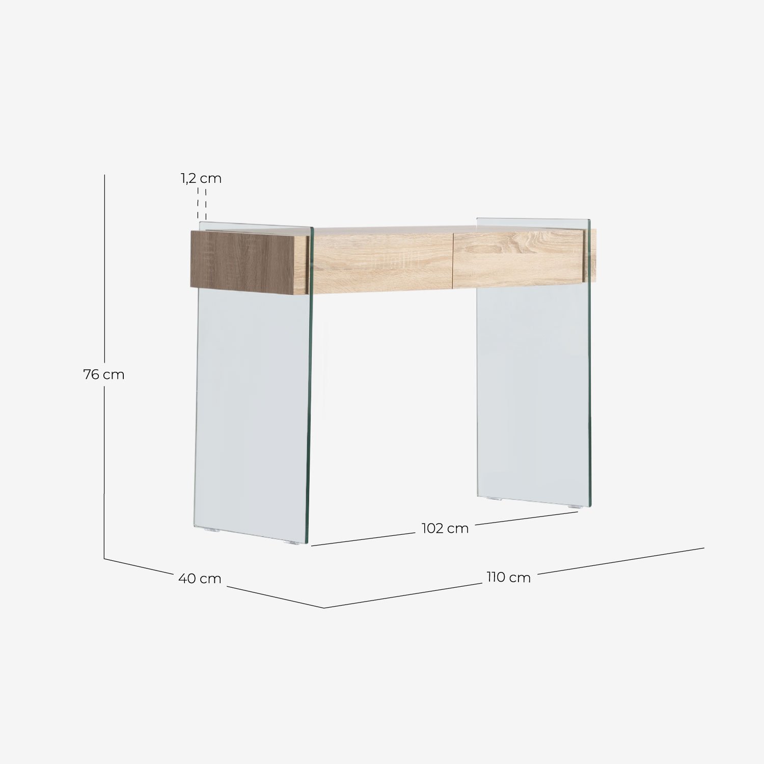 Galad Console in Wood and (110x40 cm) Glass, measurements
