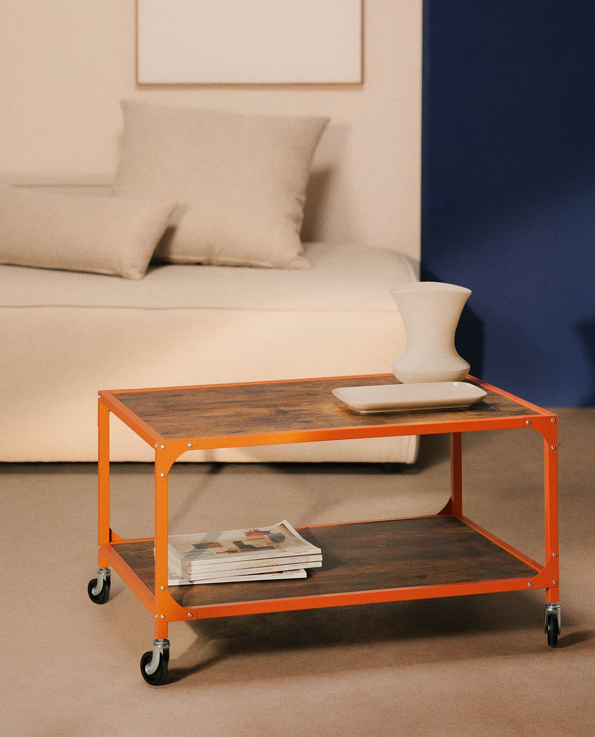 Steel and Wood Coffee Table with Wheels (55x80) Roda, gallery image 2