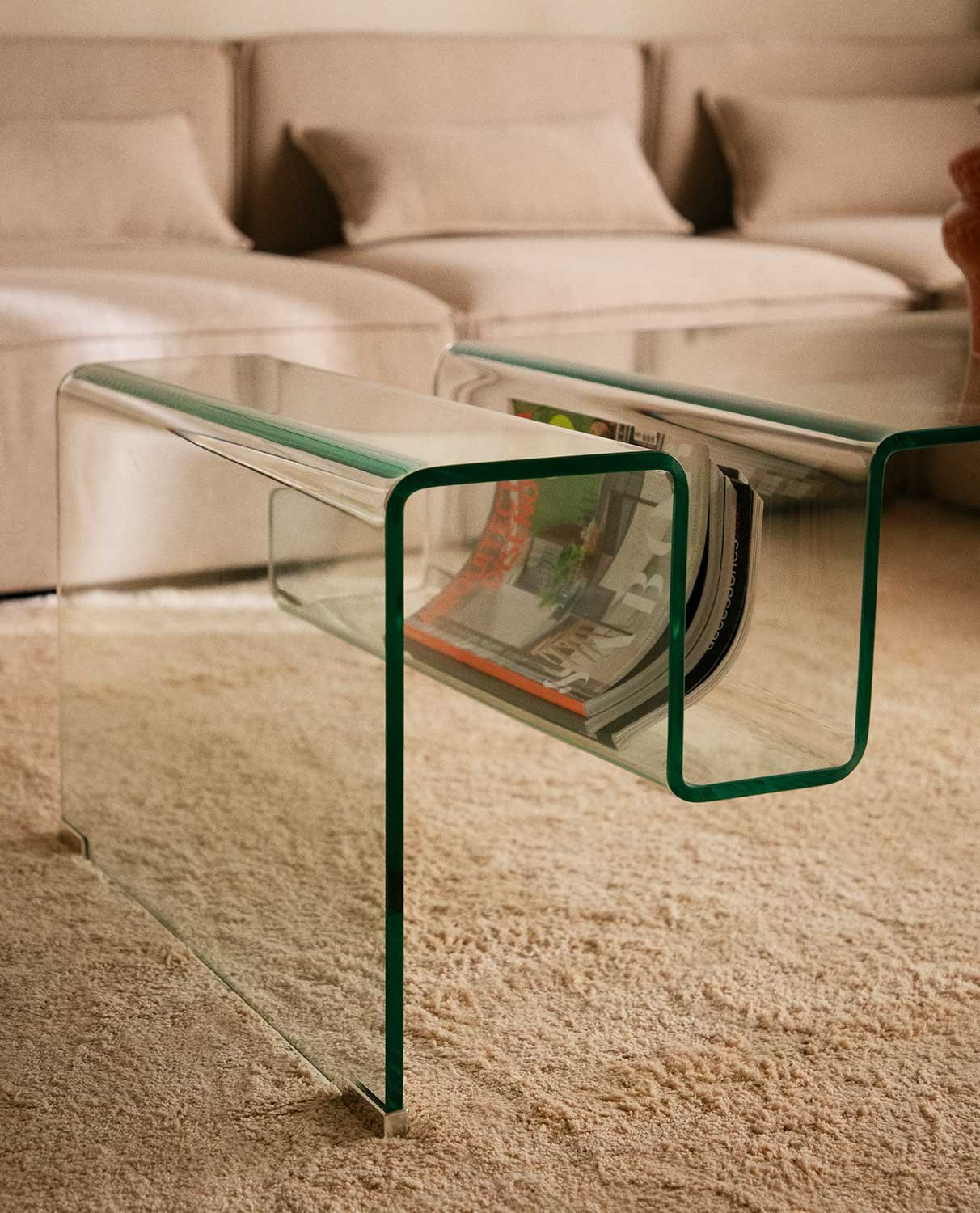 Adit Rectangular Curved Glass Coffee Table, gallery image 2
