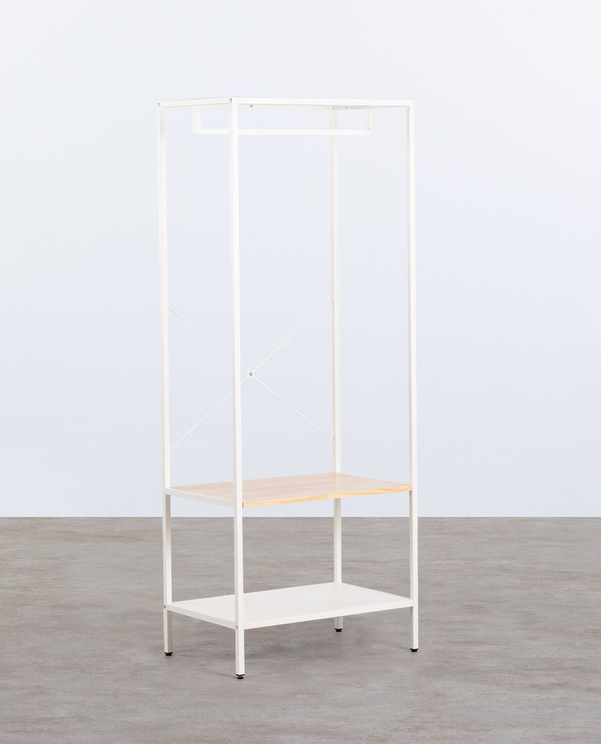 Standing Coat Rack with Shelves in Steel and Pine Wood (186x70) Varys, gallery image 1