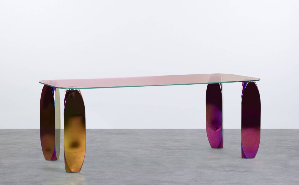 Rectangular Iridescent Tempered Glass Dining Table (200x90 cm) Merli