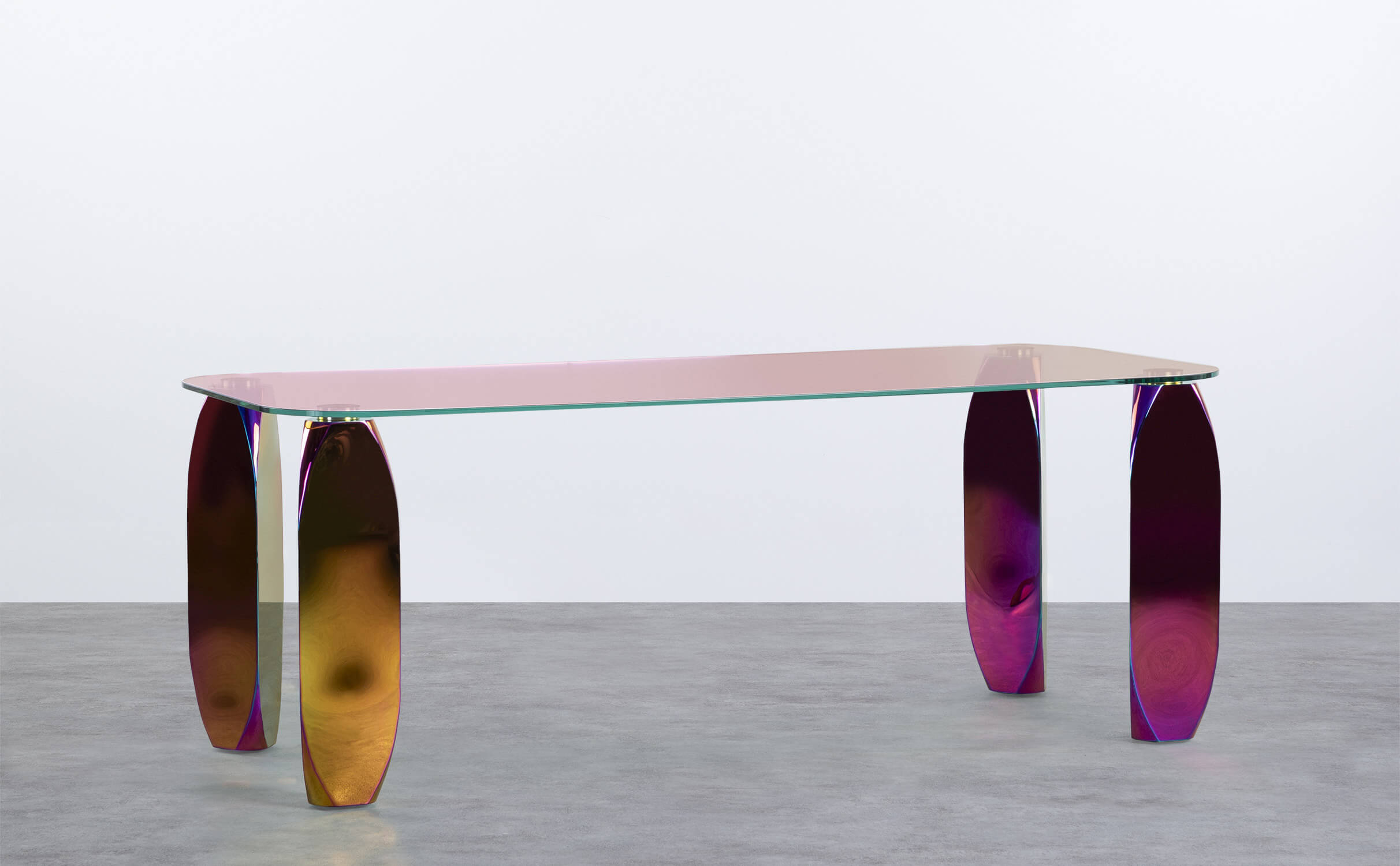 Rectangular Iridescent Tempered Glass Dining Table (200x90 cm) Merli 