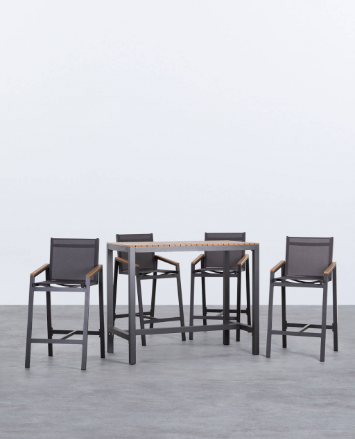 Set of High Table and 4 High Outdoor Aluminium Stools Korce