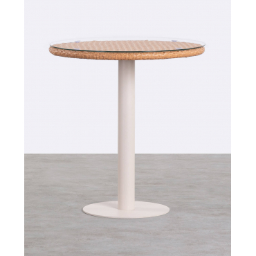 Round Outdoor Table in Aluminium and Tempered Glass (Ø70 cm) Roys Yellow Wheat - The Masie