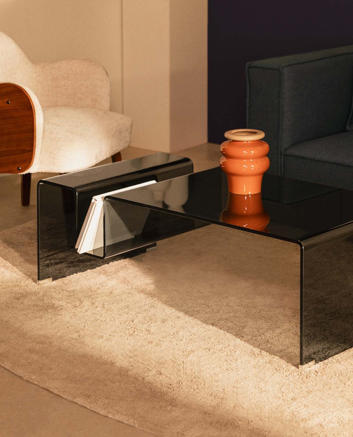 Rectangular Curved Glass Coffee Table (118x60 cm) Adit , gallery image 2