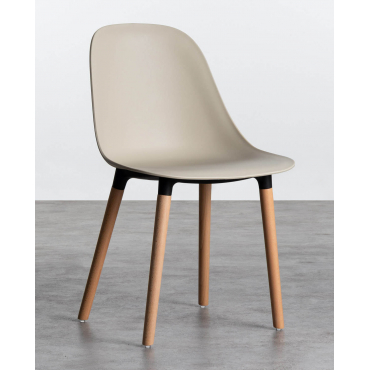 Pack of 2 Outdoor Polypropylene and Wooden Chairs Reine Medium beige - The Masie