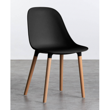 Pack of 4 Outdoor Polypropylene and Wooden Chairs Reine Black - The Masie